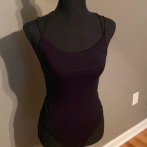 Black open/criss crossed back body suit